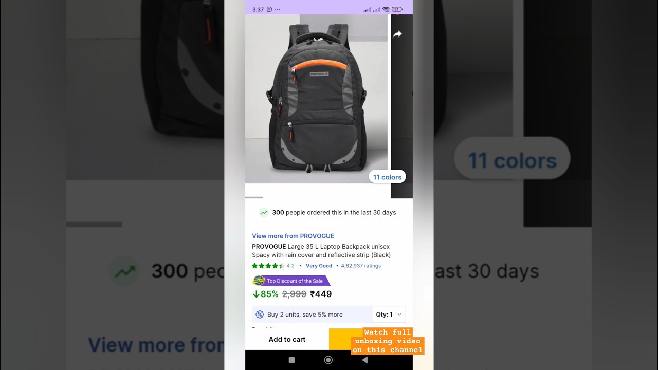 PROVOGUE Large 35 L Laptop Backpack Unisex Spacy with Rain Cover and reflective Strip (Black) #bags