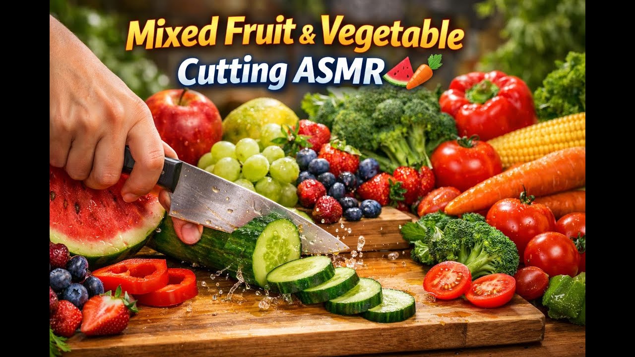 Juicy & Crisp ASMR Cutting – Fruits + Vegetables 🍊🥕