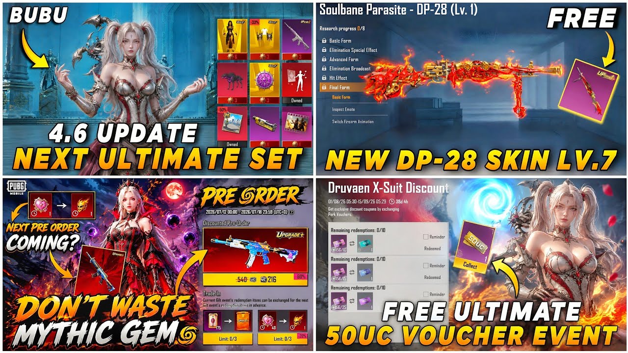 🔴 NEXT ULTIMATE SET 4.6 ✅ NEW LV.8 DP-28 SKIN 🔥 NEXT PRE ORDER EVENT 🤩 ULTIMATE 50UC VOUCHER CANCEL❓