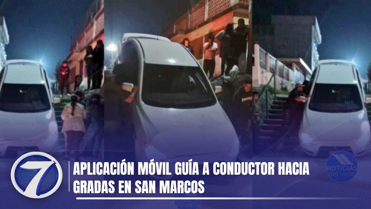 Aplicación móvil guía a conductor hacia gradas en San Marcos