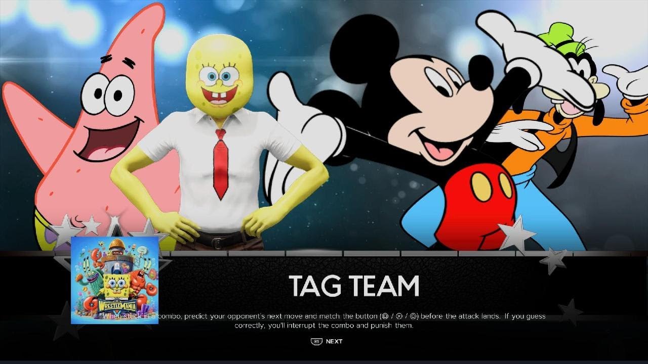 WWE 2K24 Spongebob and Patrick Vs Mickey Mouse and Goofy