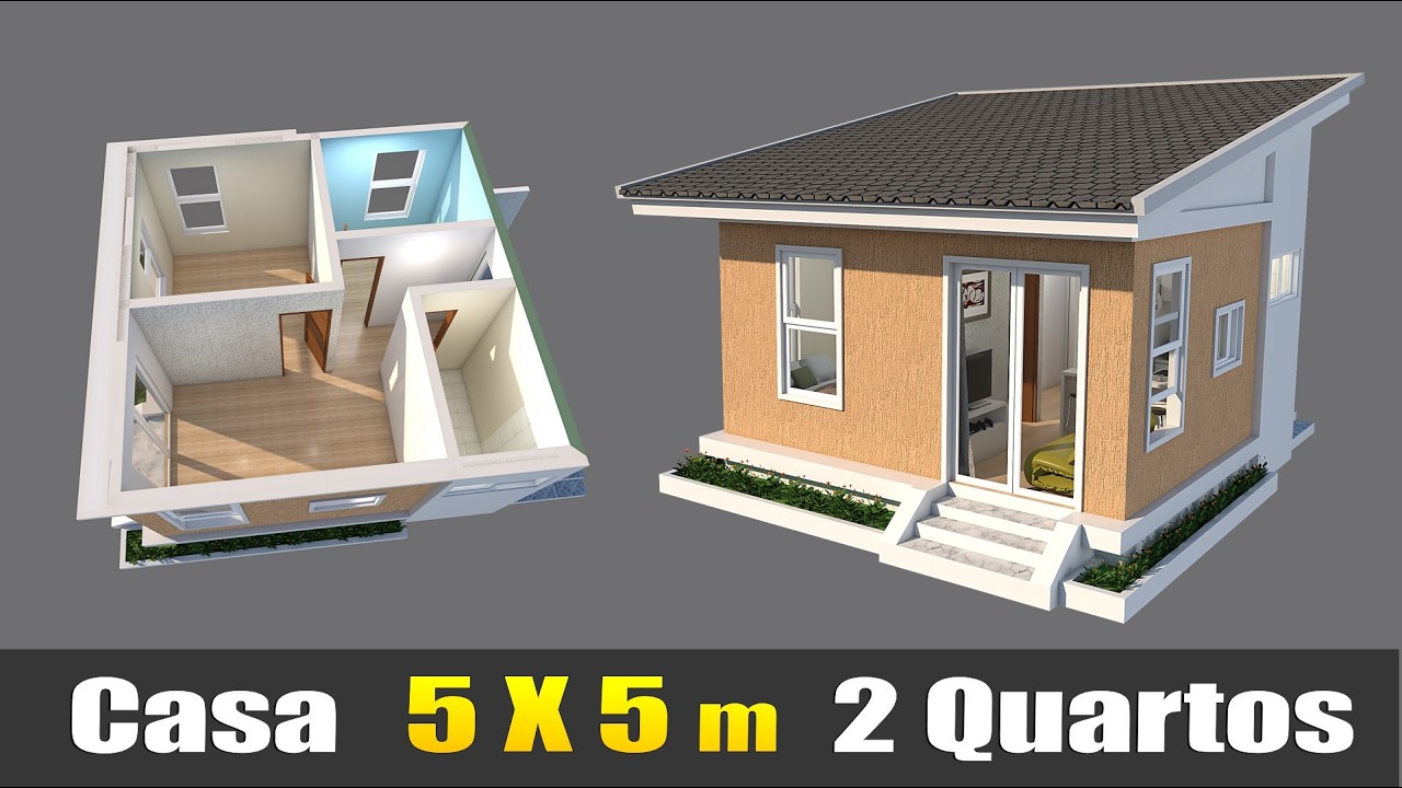 Mini casa de baixo custo com dois quartos - casa de 5x5m