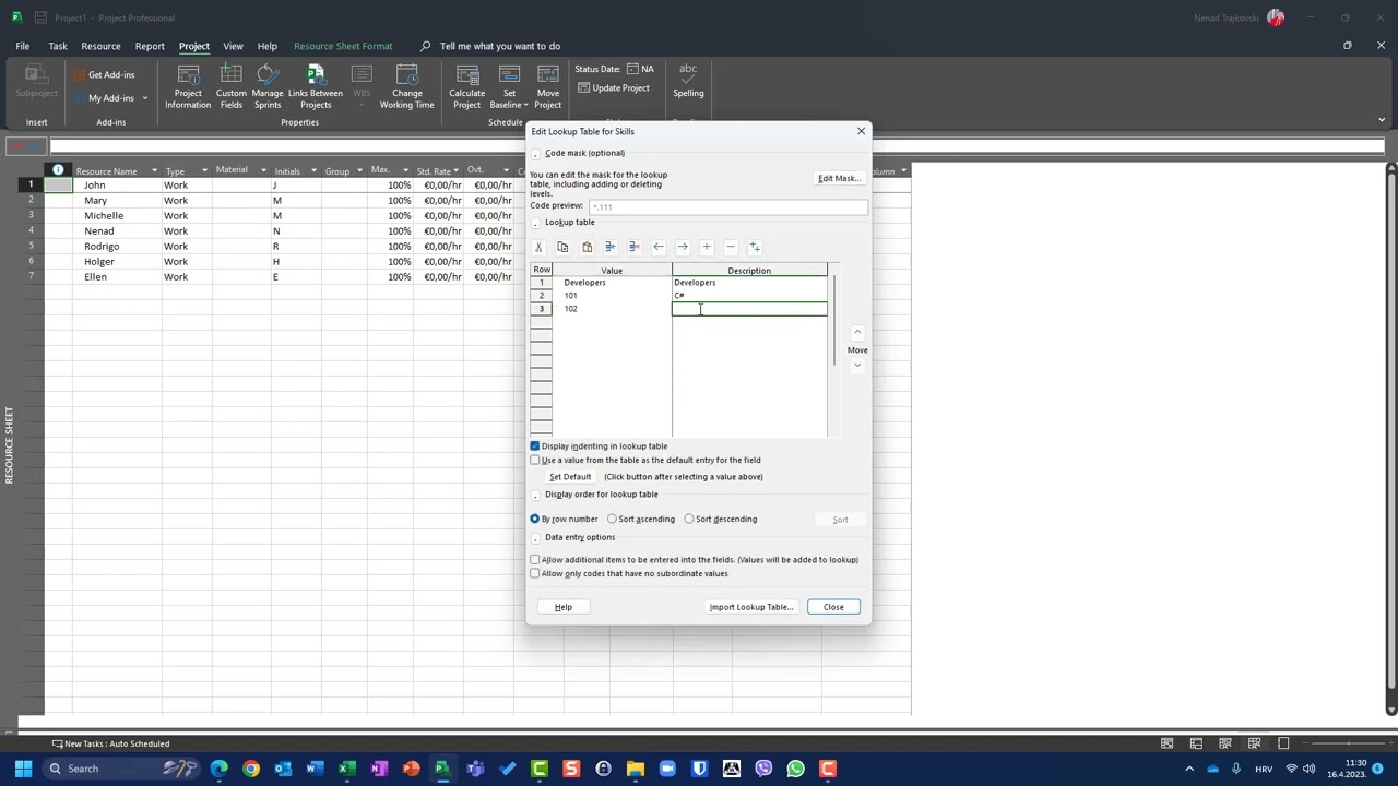 134.  Customizing fields and specifying Lookup Values for a Outline code - Microsoft Project Outline