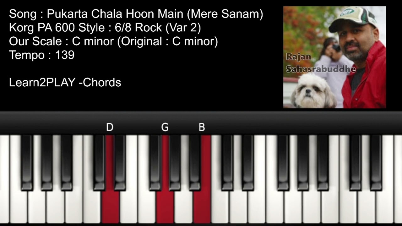 Chords - Pukarta Chala Hun Main - Piano Tutorial - Slow Play - Easy Piano - Lighted Keys - Notes