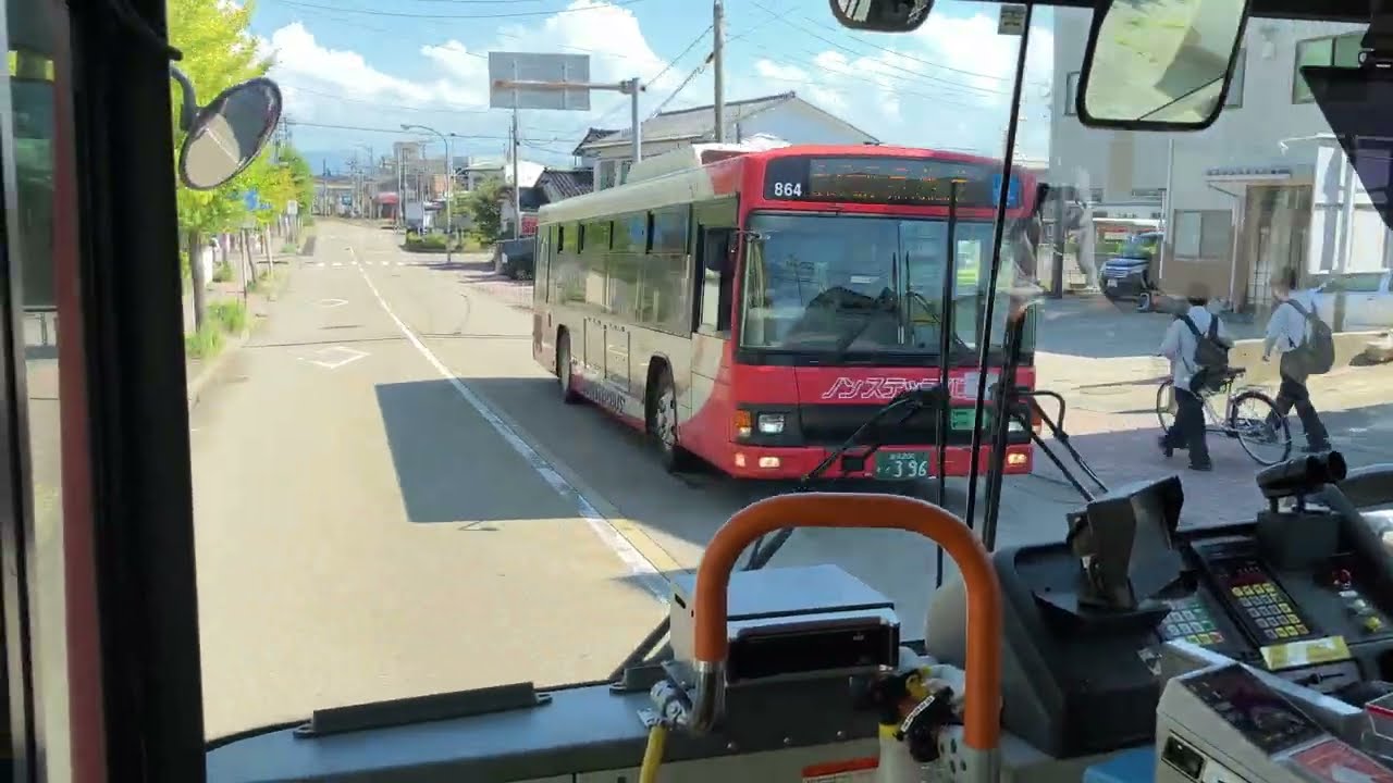 金沢医科大学病院から内灘駅までの北鉄バス前面車窓(2023-08-29)