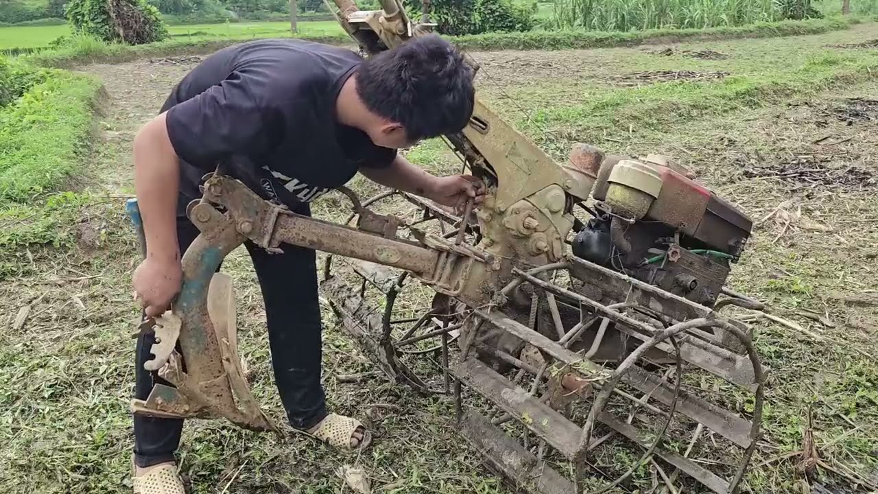 Orphan boy - Given a corn field, drove a tractor to plow the soft soil to prepare for planting corn