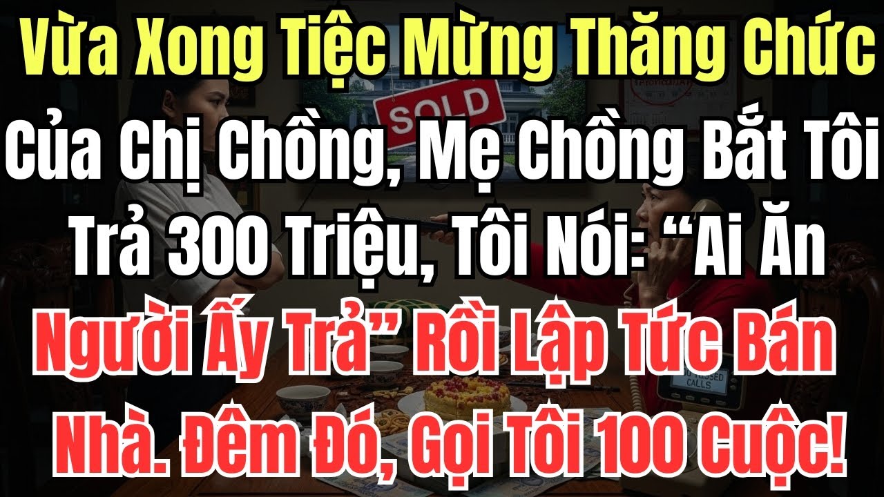 Vừa Xong Tiệc Mừng Thăng Chức Của Chị Chồng, Mẹ Chồng Bắt Tôi Trả 300 Triệu, Tôi Nói “Ai Ăn Người Ấy