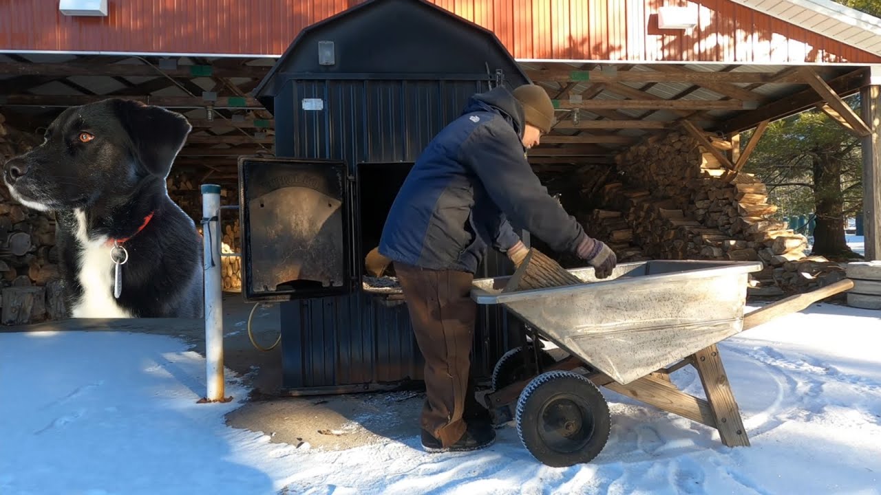 BIG CENTRAL BOILER WOODBURNER FILL AND FIRE WITH PROPANE LP DUAL FUEL FIREWOOD Hauling a load of dog