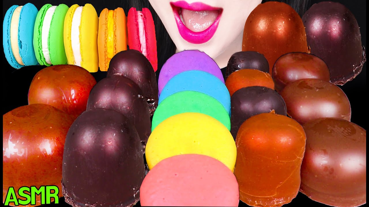 ASMR CHOCOLATE MARSHMALLOW, RAINBOW MACARON 초콜릿 마쉬멜로우, 레인보우 마카롱 먹방 MUKBANG