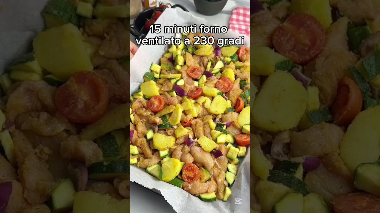 Straccetti di pollo con spezie e verdure al forno veloce leggero e completo - Ricette che Passione