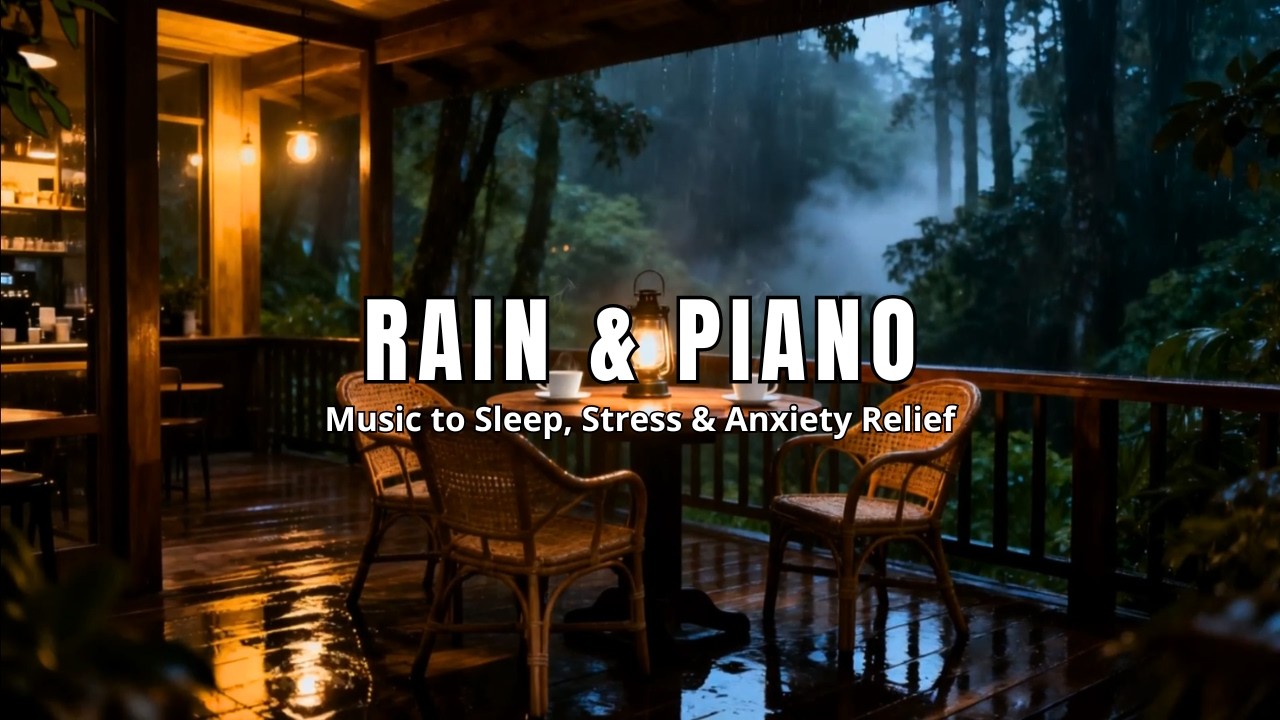 Relaxing Music with Rain Sounds & Piano in Enchanted Forest Cafe for Deep Sleep | Cozy Rain