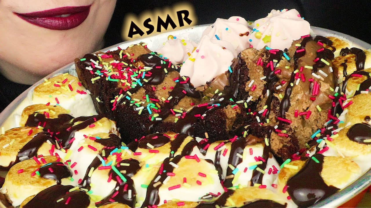CHOCOLATE MOUSSE CAKE, S'MORES & MERINGUES 🍰 | No Talking | ASMR Mukbang - 먹방 | Real Eating Sounds
