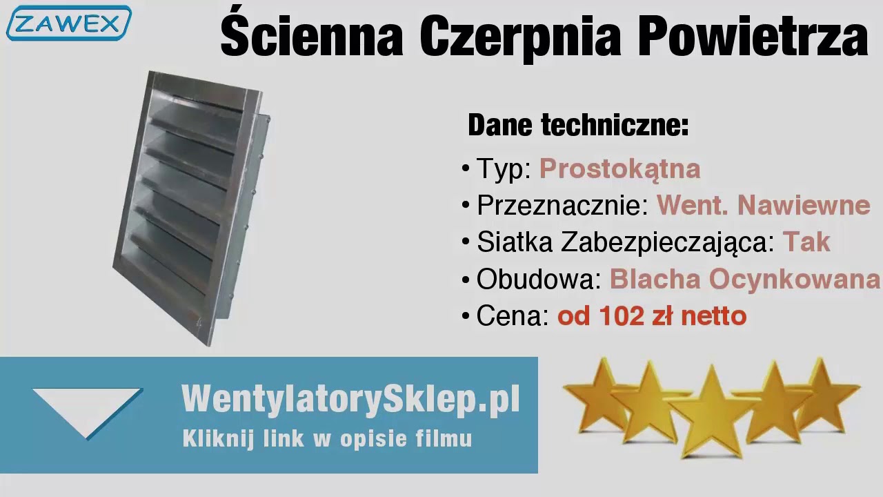 Czerpnia Powietrza Ścienna – Prostokątna z Siatką – www.wentylatorysklep.pl