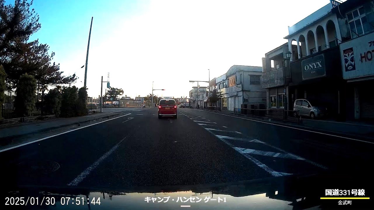 朝焼けの早朝ドライブ／国道331号線(石川バイパス) うるま市石川トンネル～金武町観音寺 2025/01/30
