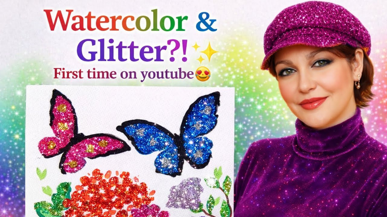 🦋🌸✨️ Watercolor & Glitter?! First time on Youtube🦋🌸✨️#art #artwork #masterpiece #viral #viralvideo 