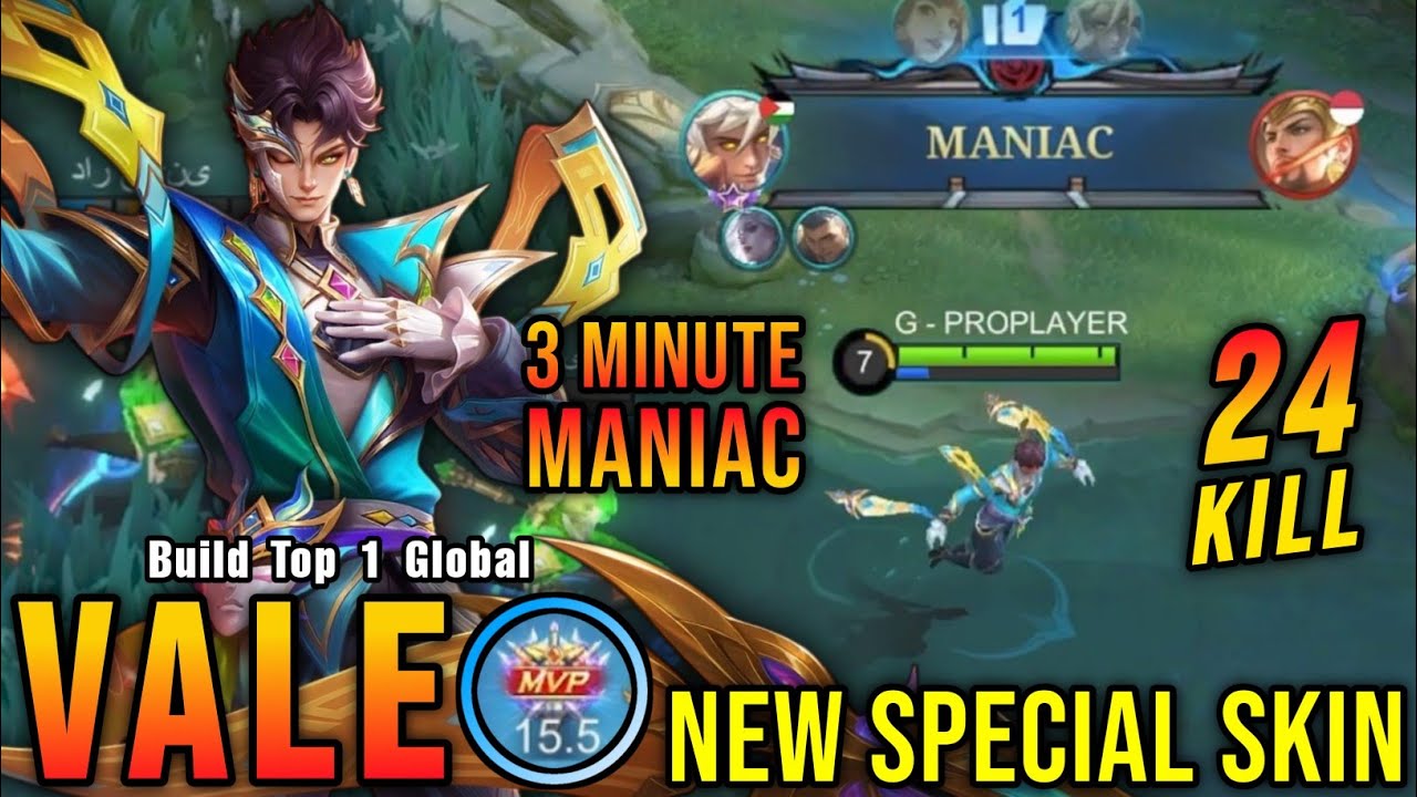 24 Kills + MANIAC!! Windborne Waltz Vale New SPECIAL Skin!! - Build Top 1 Global Vale ~ MLBB