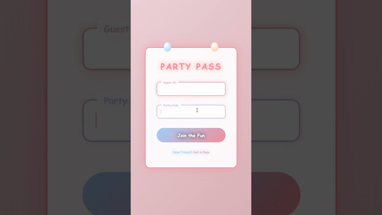 Party Pass Design Login Form Using HTML CSS JavaScript |#coding #trending #frontend #website #shorts