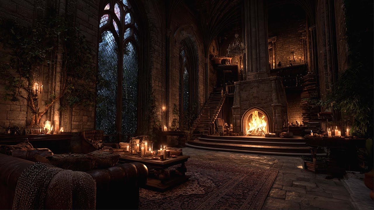 Victorian Castle Rainstorm Ambience – Soothing Thunder & Fireplace Sounds for Peaceful Sleep