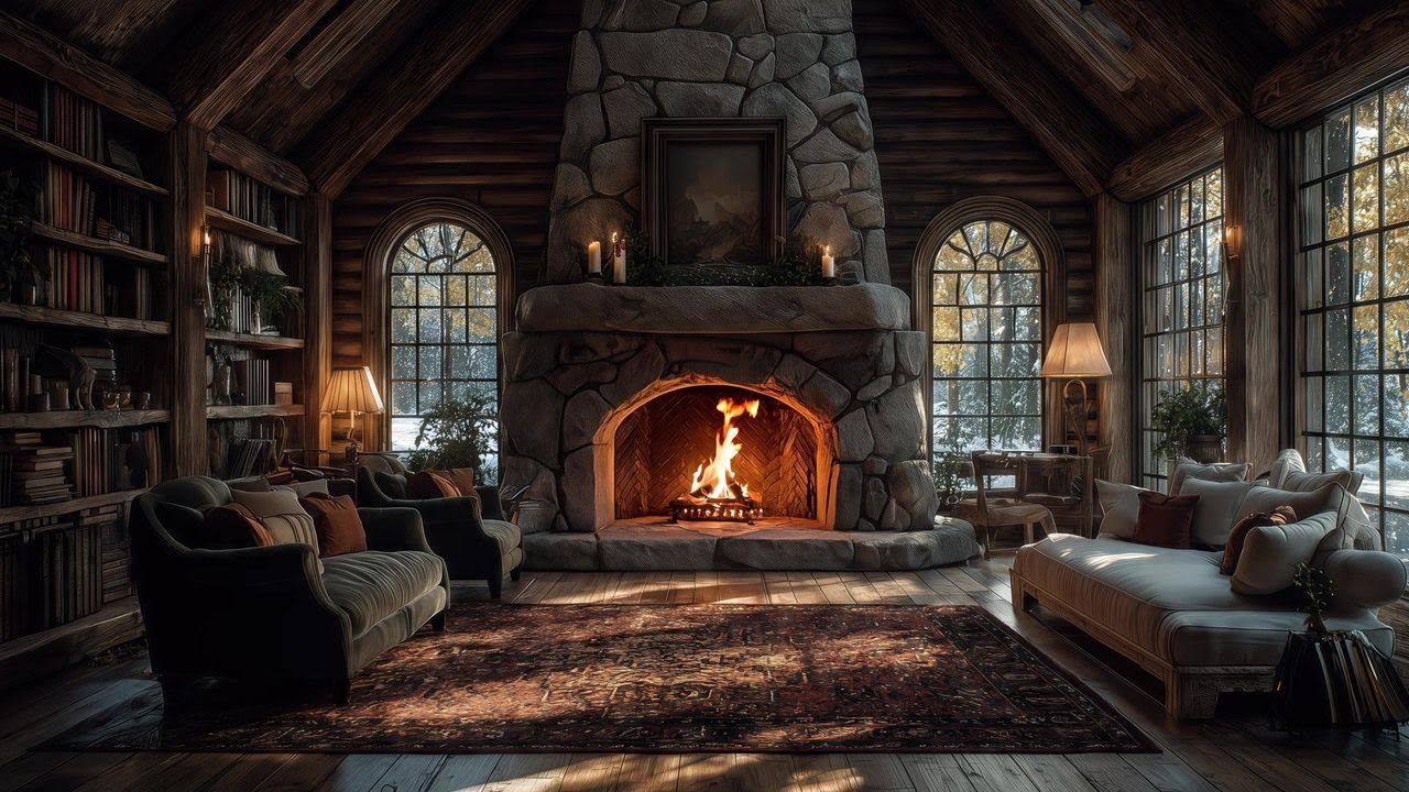 ❄️ “Snowbound Serenity in a Woodland Lodge | Crackling Fireplace & Winter Calm Ambience” 🔥🕯️