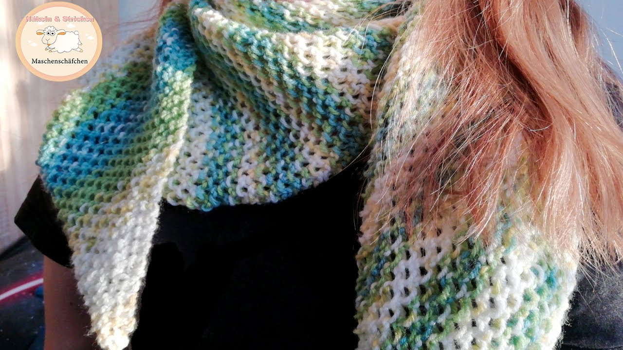 Dreieckstuch stricken mit 3D Lochmuster / Dreieckstuch stricken einfach / Maschenschäfchen Tuch