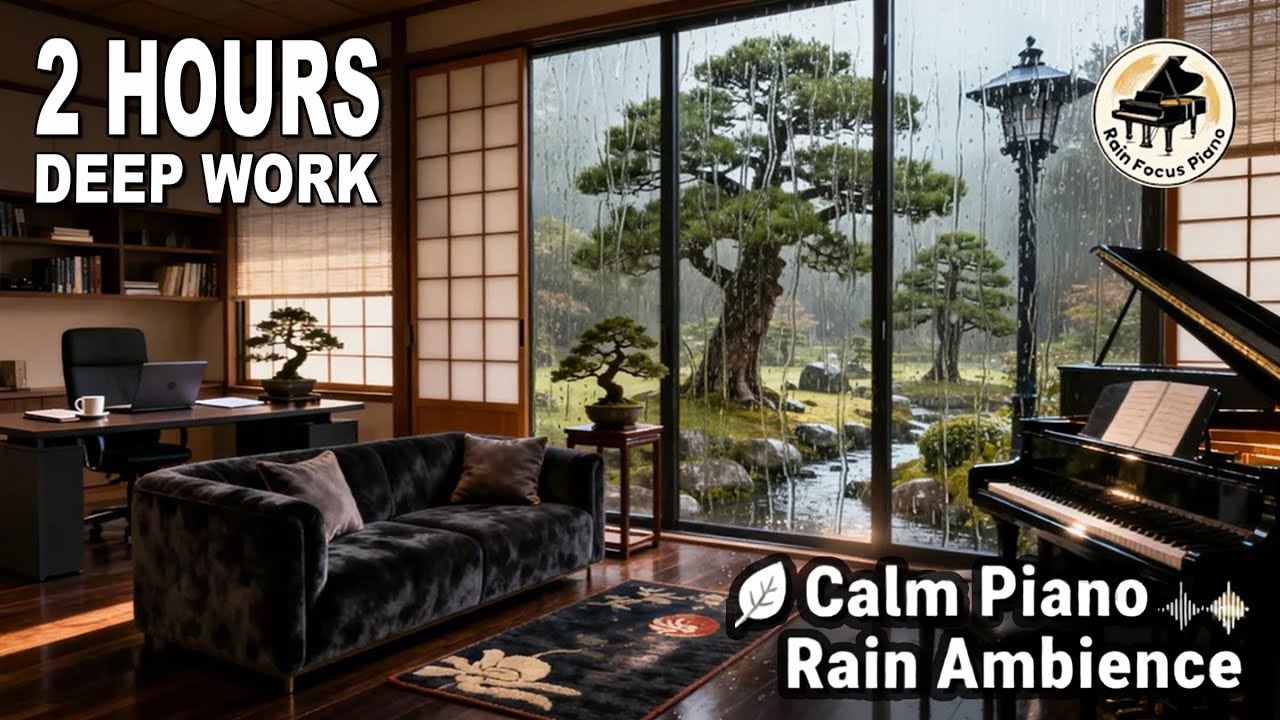 2 HOURS Deep Work: Zen Piano Music & Rain Ambience for Profound Focus & Clarity