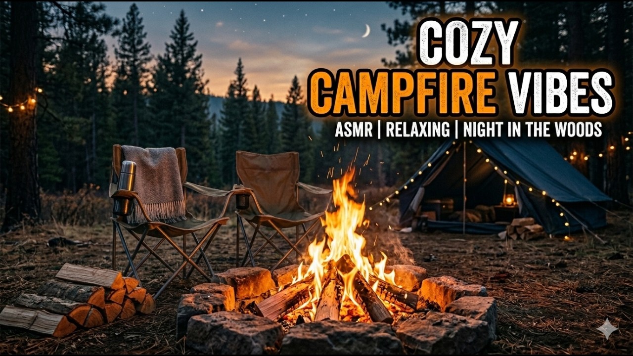 Cozy Campfire with Wind & Crickets – 8 Hours Black Screen
