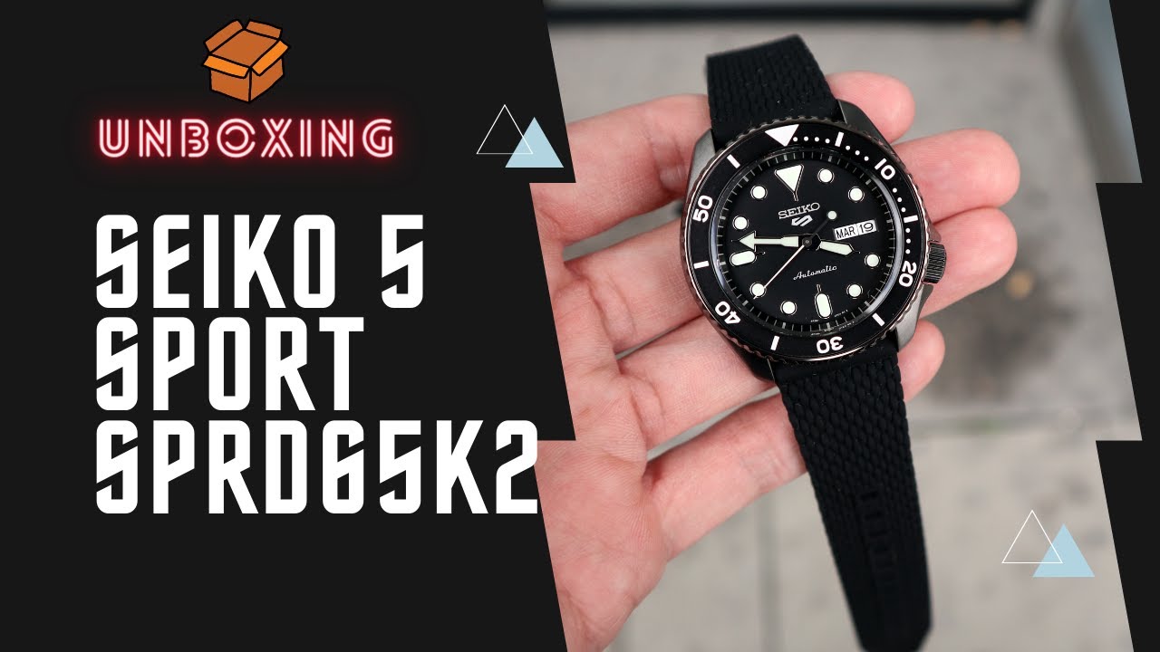 Unboxing Seiko 5 Sports black dial silicone strap SRPD65K2