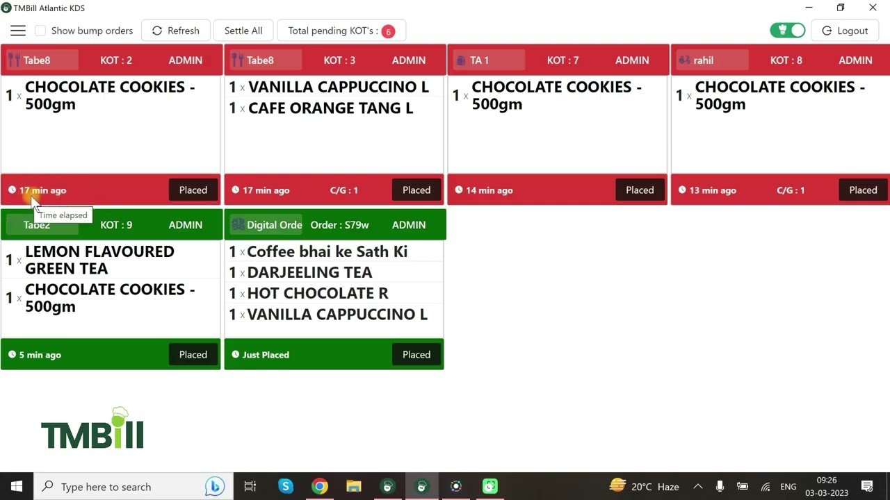Kitchen Display System & Token Management System for Restaurants in TMBill  |  Mo. 9978914723