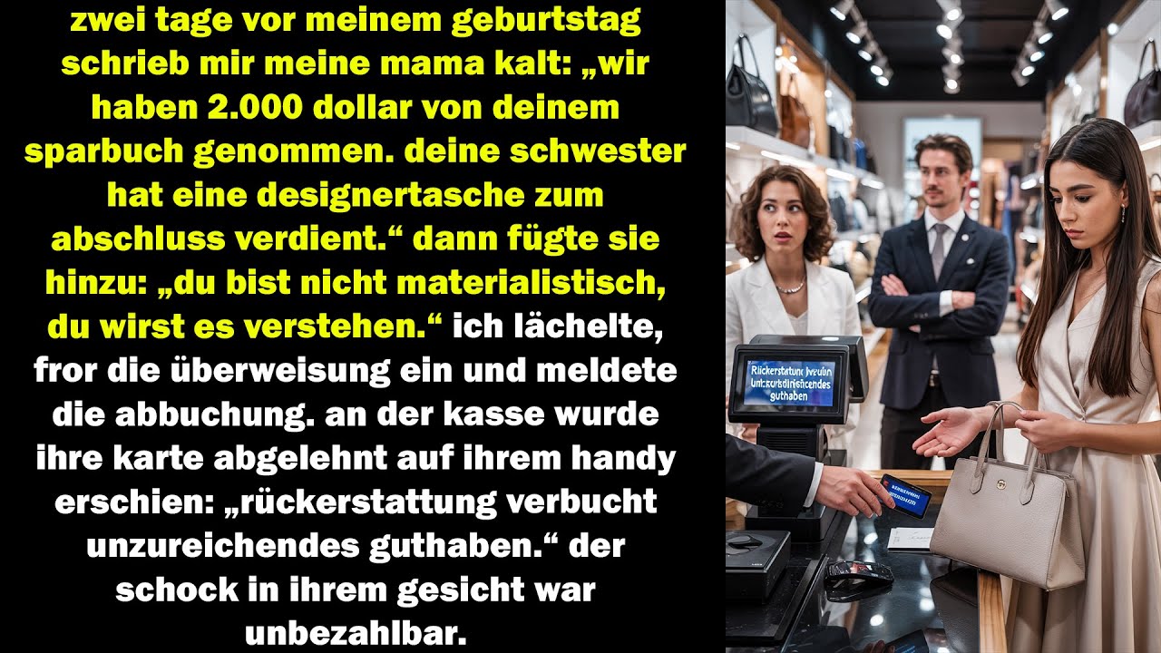 zwei tage vor meinem geburtstag nahm mama 2000$ – an der kasse platzte alles mit einem schock