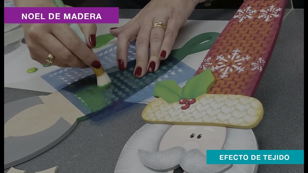 PINTURA EN MADERA - ESTÉNCILES PARA IMITAR TEJIDO - Noeles con gorro tejido PARTE 2