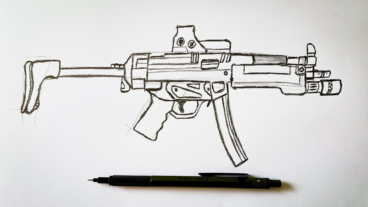 How to Draw a MP5 Step by Step / Drawing a Gun / Easy Drawing Tutorials