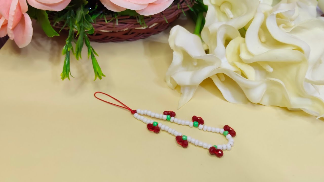 سلسله موبايل كرز 🍒🍒 بالخطوات اصنعيها بنفسك Cherry mobile phone chain: DIY step-by-step instructions 