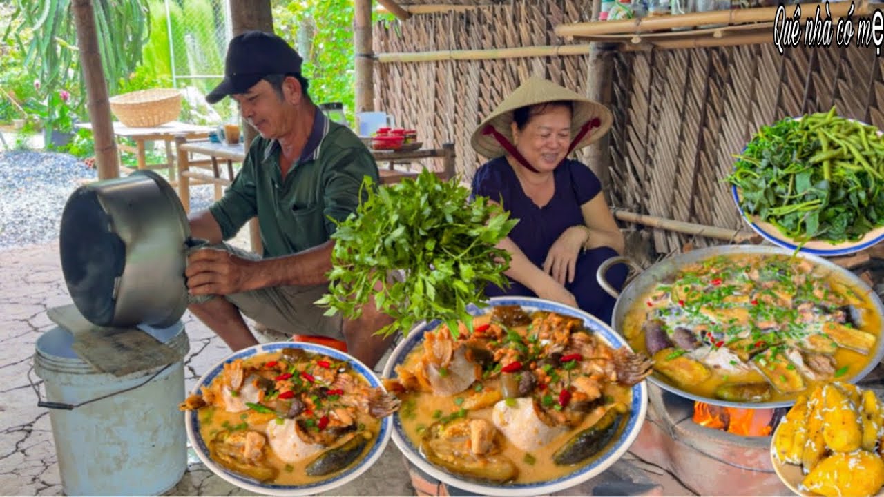 Cá Tra Kho Tương Nước Cốt Dừa | Bữa Cơm Ngày Mưa Cha Hái Rau Vườn Nấu Ăn Giúp Mẹ - Braised pangasius