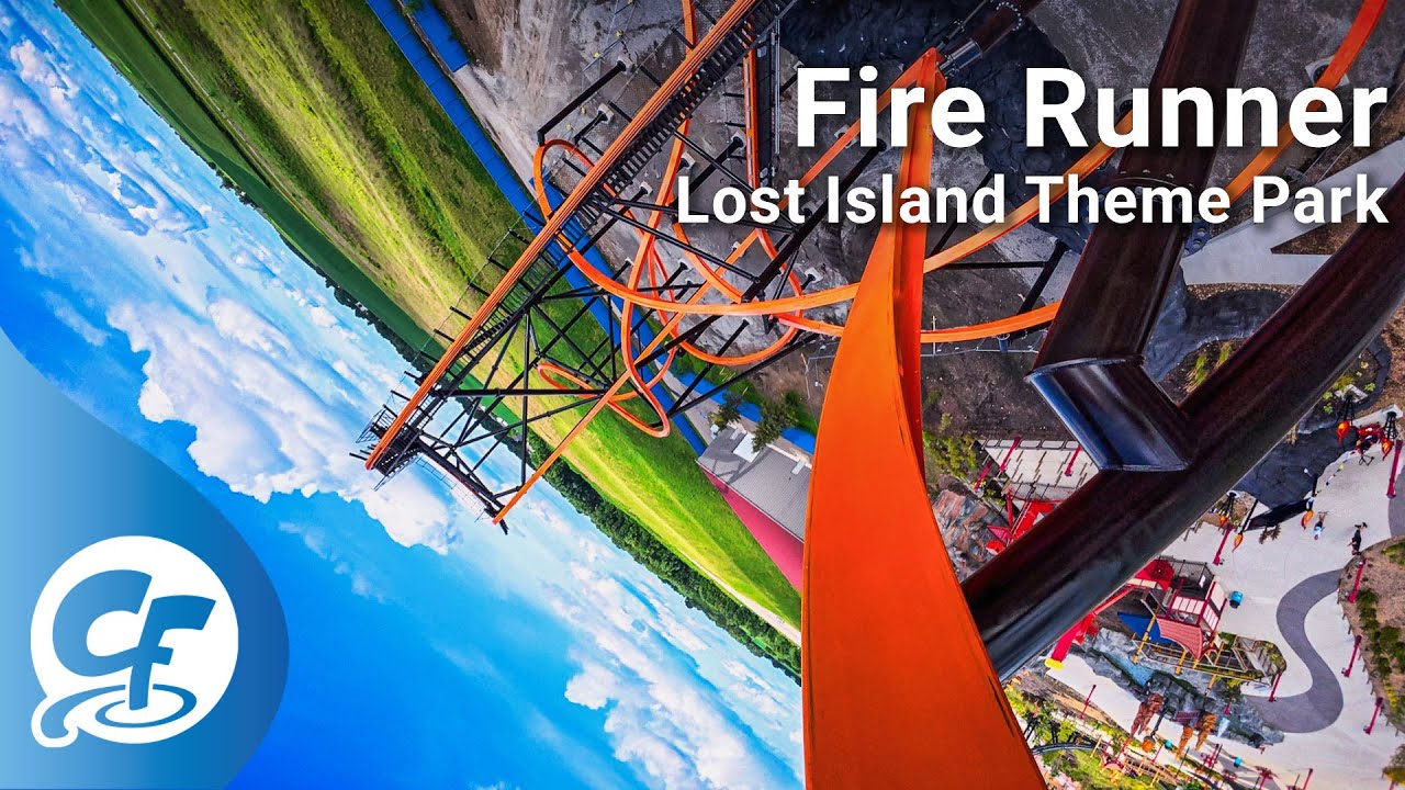 Fire Runner back seat on-ride 4K reverse POV Lost Island Theme Park