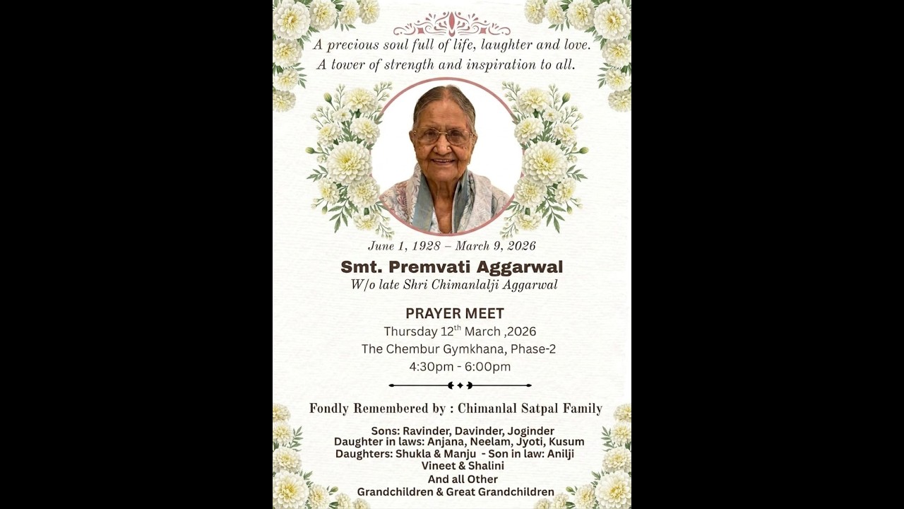 Prayer Meet Of Smt.Premvati Aggarwal