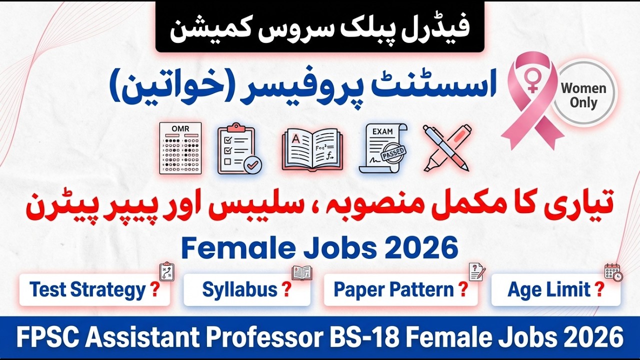 Assistant Professor Female BS-18 FPSC Jobs 2026 | 36 Seats |  Age Limit & Syllabus ? |Test Date ?
