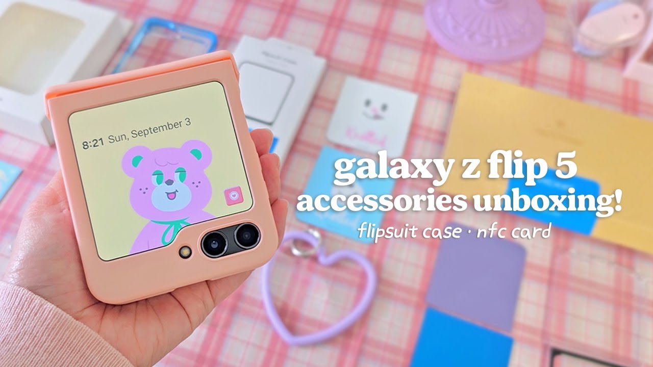 samsung galaxy z filp 5 accessories unboxing 💜 aesthetic decor 💜 flip suitcase, nfc card [sub]