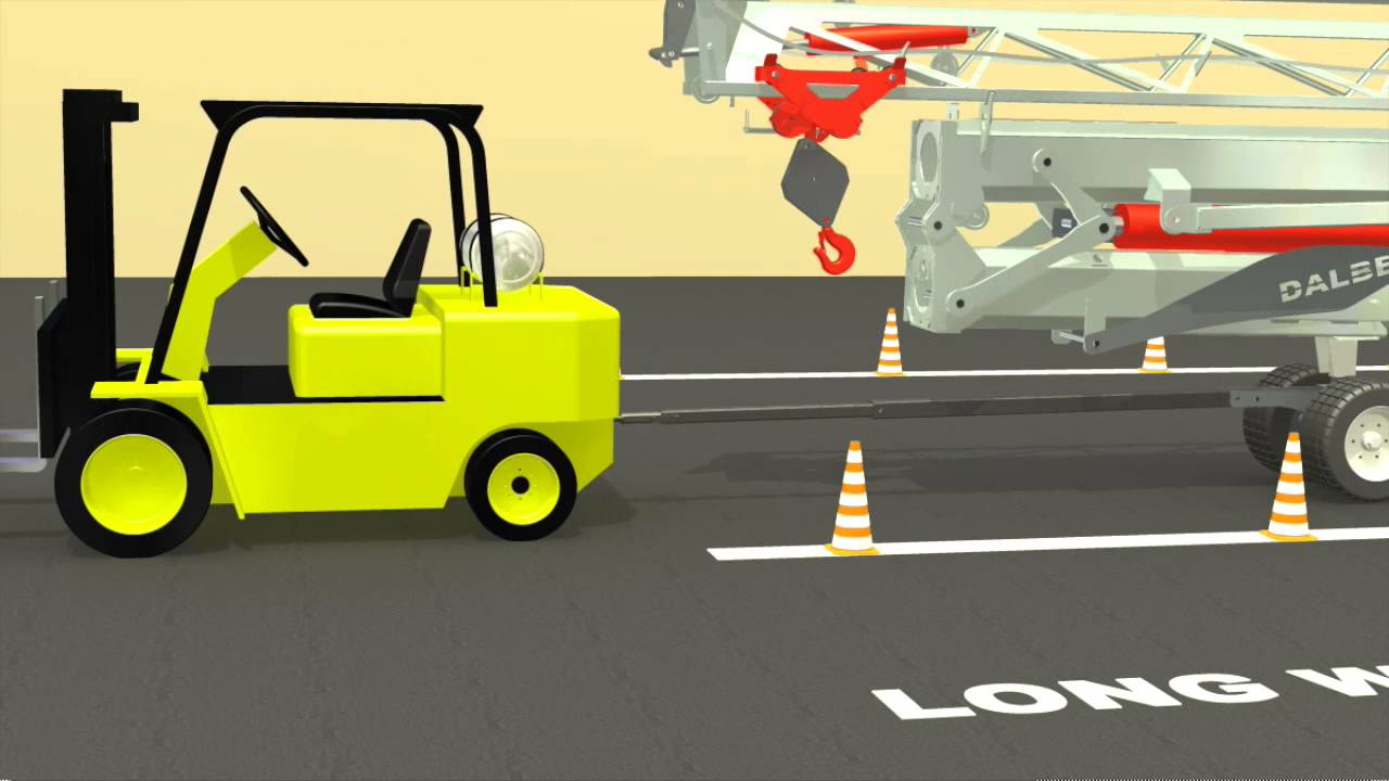 Self-erecting crane towing