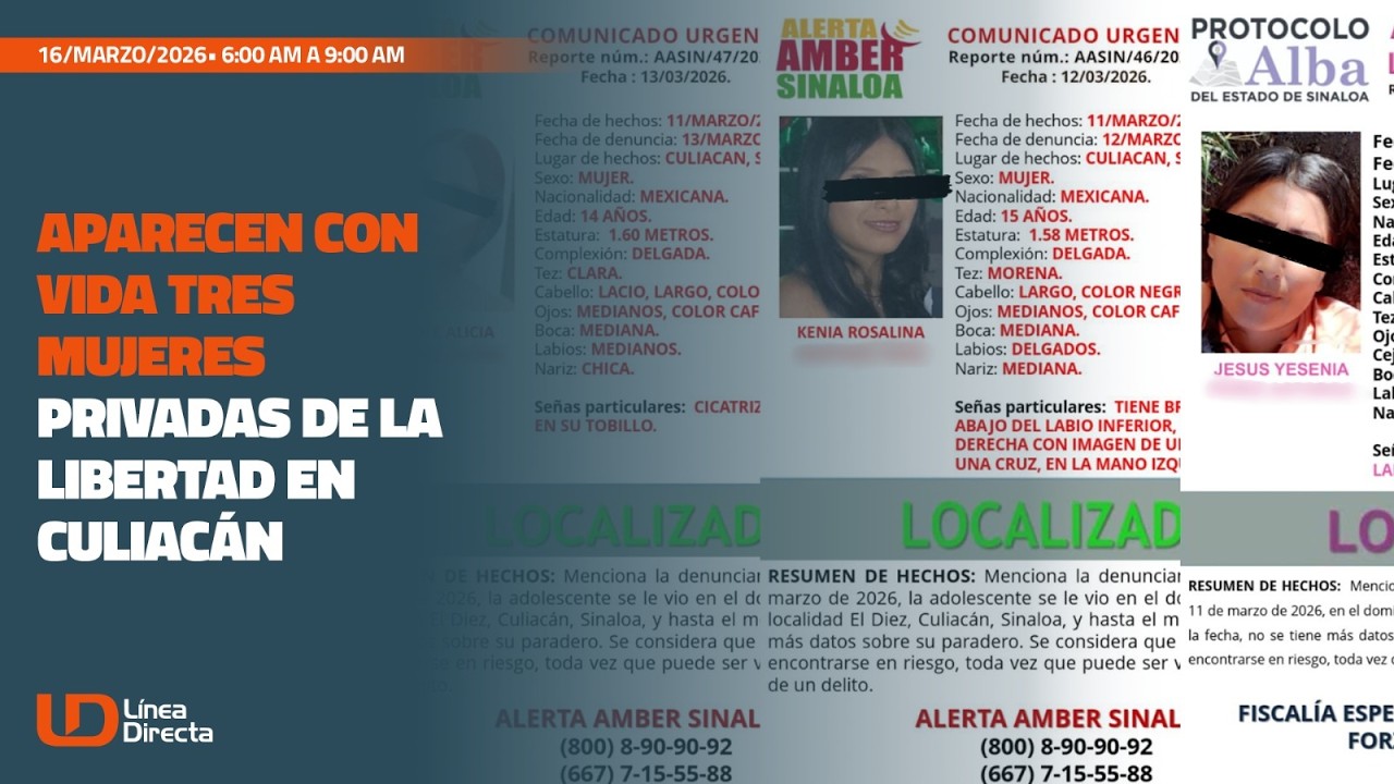 Aparecen con vida tres mujeres privadas de la libertad en Culiacán
