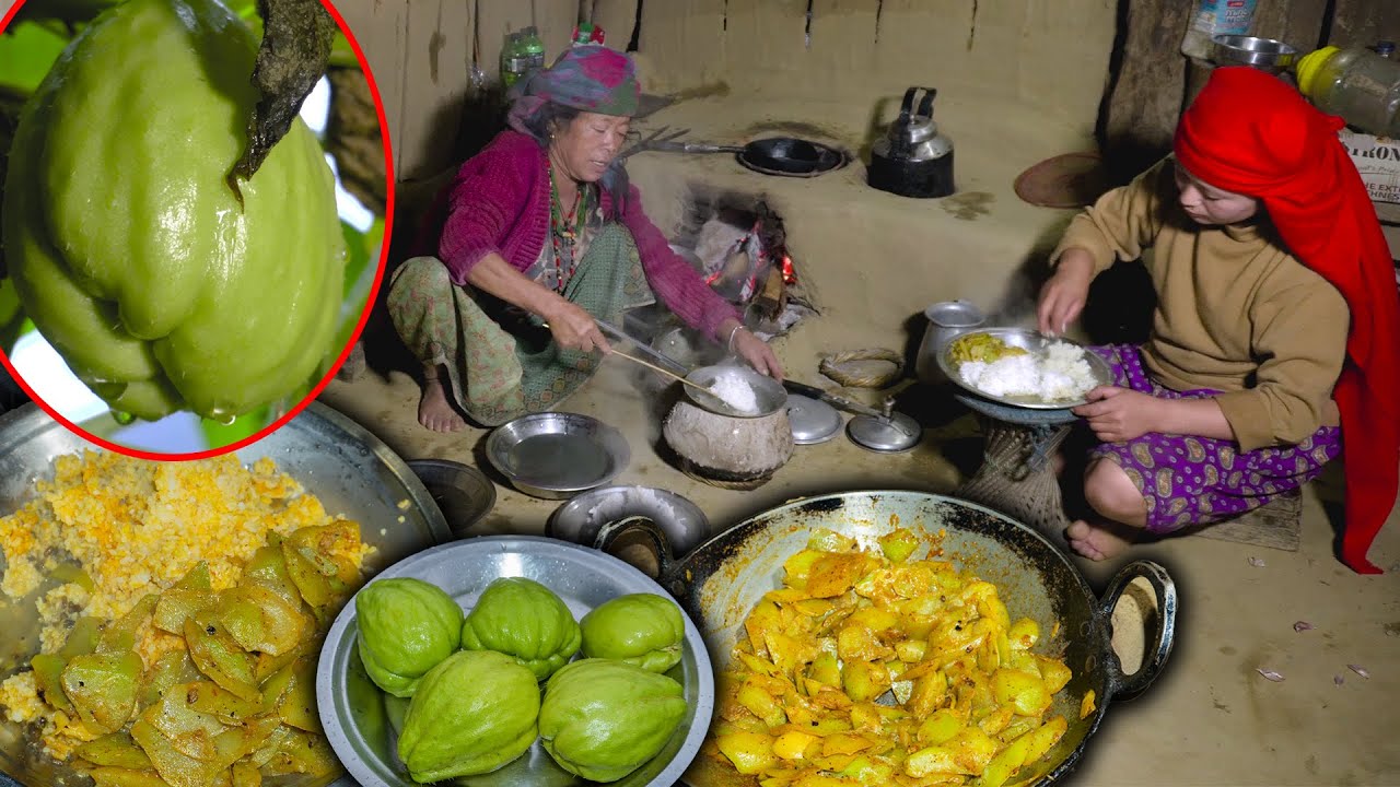 Squash Recipe Rice Cooking & eating in Nepali village kitchen || nepali village life eating show