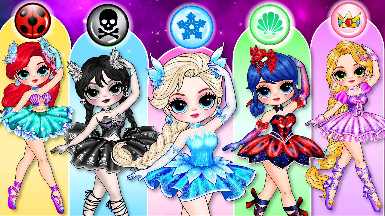 Disney Princess, Wednesday & Ladybug Turn Into Ballerinas | DIY Paper Doll & Craft