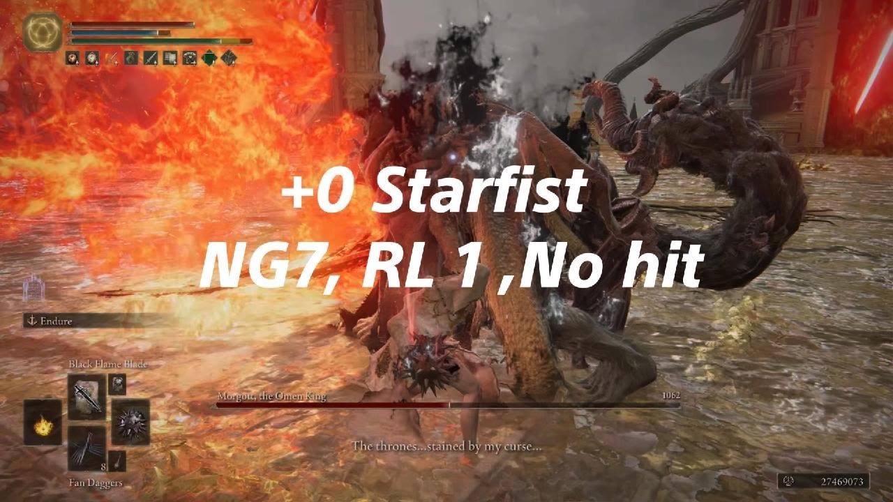 NG7,RL1 Morgott vs starfists & black flame ( no weapon upgrade, no hit )