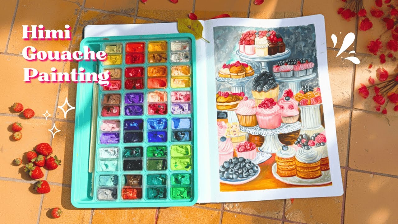 Colours that will change your mood | Cupcakes for breakfast🧁 | Relaxing Gouache ASMR | Himi Miya Art