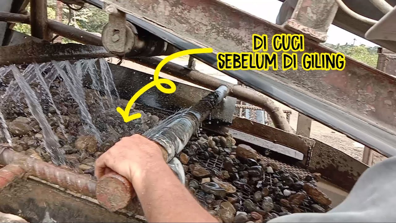 Proses penggilingan batu krikil/koral menjadi material split dan pasir - STONE CRUSHER