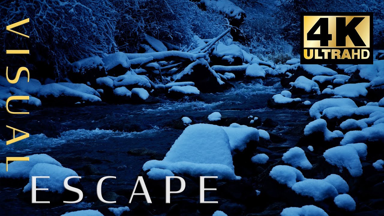 Peaceful and Relaxing River Sounds | Winter Landscape at Night for Sleep, Study, and Relaxation