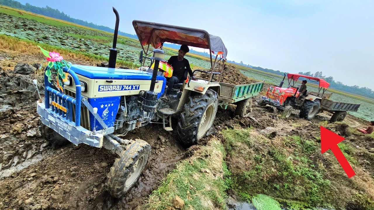 Swaraj 744 Fe And 855 Tractor Stuck in Mud Sonalika Di 730 Tractor Over Loading Mud