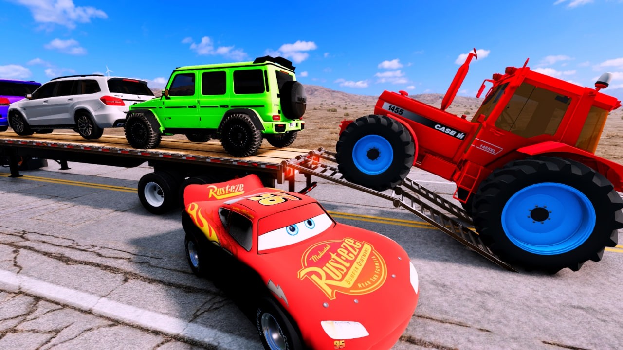 Truck Transporting Cars vs Speed Bump & Train | BeamNG Drive Crash#004