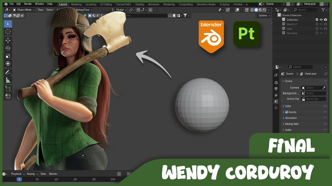 [FINAL - Texturing] Wendy Corduroy Character Modelling - Timelapse Blender Study