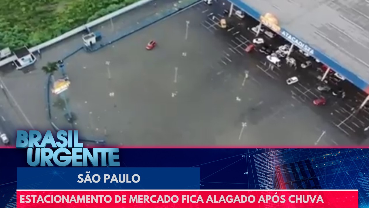 Estacionamento de mercado fica alagado após chuva | Brasil Urgente