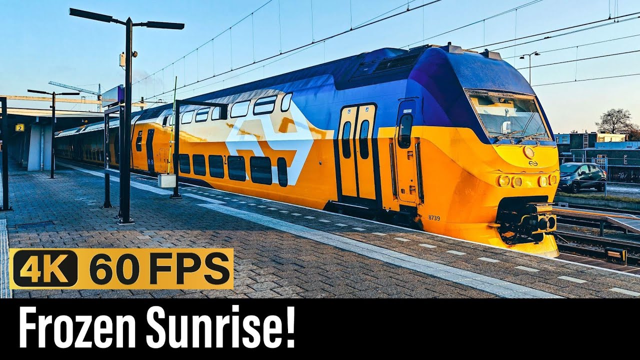 Train Cab Ride NL / Frozen Sunrise / Den Helder - Alkmaar - Amsterdam / VIRM IC / Feb 2025